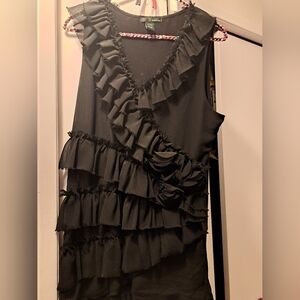 Black Ruffled Sleeveless Top